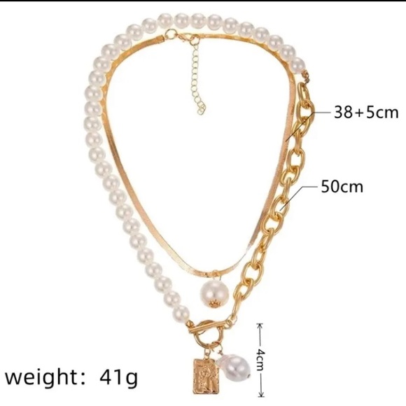 🤍🆕 NWOT Trendy Pearl Gold Fusion Layered Necklace - Picture 5 of 5
